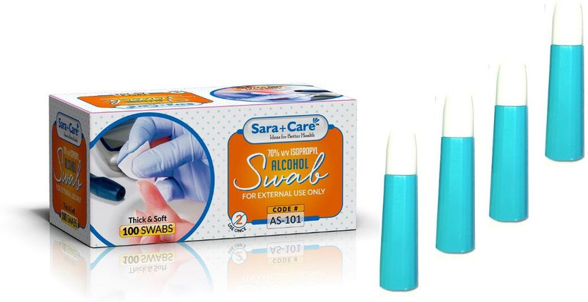 Sara+Care Glucometer Safety Lancet With Alcohol Swabs Glucometer Lancets(100)