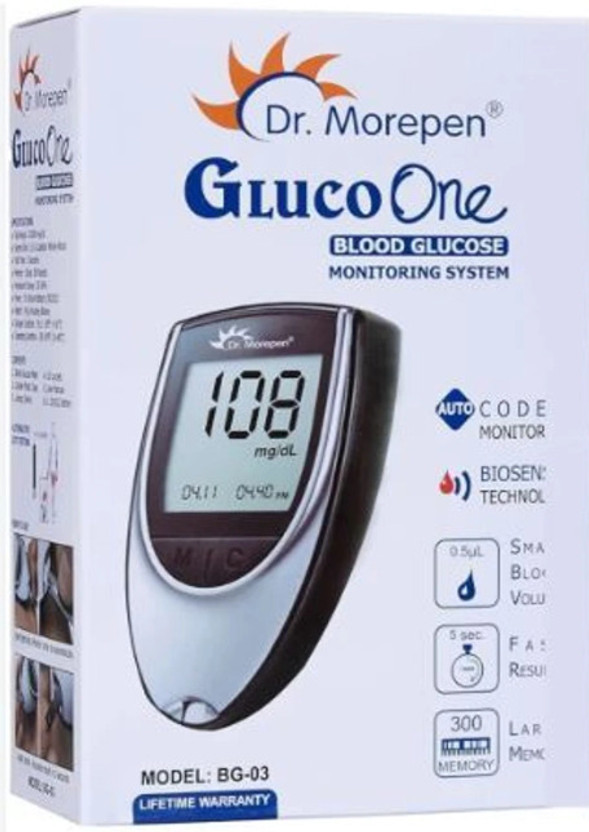 Dr. Morepen Blood Glucose Monitoring System with Lancing Device, 10 Lancets Glucometer(Black & Silver)