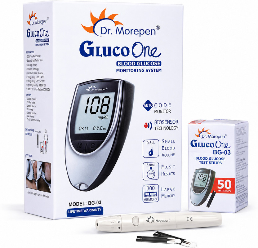 Dr. Morepen BG-03 GlucoOne Blood Glucose Monitor Glucometer with 50 Strips Glucometer(Multicolor)
