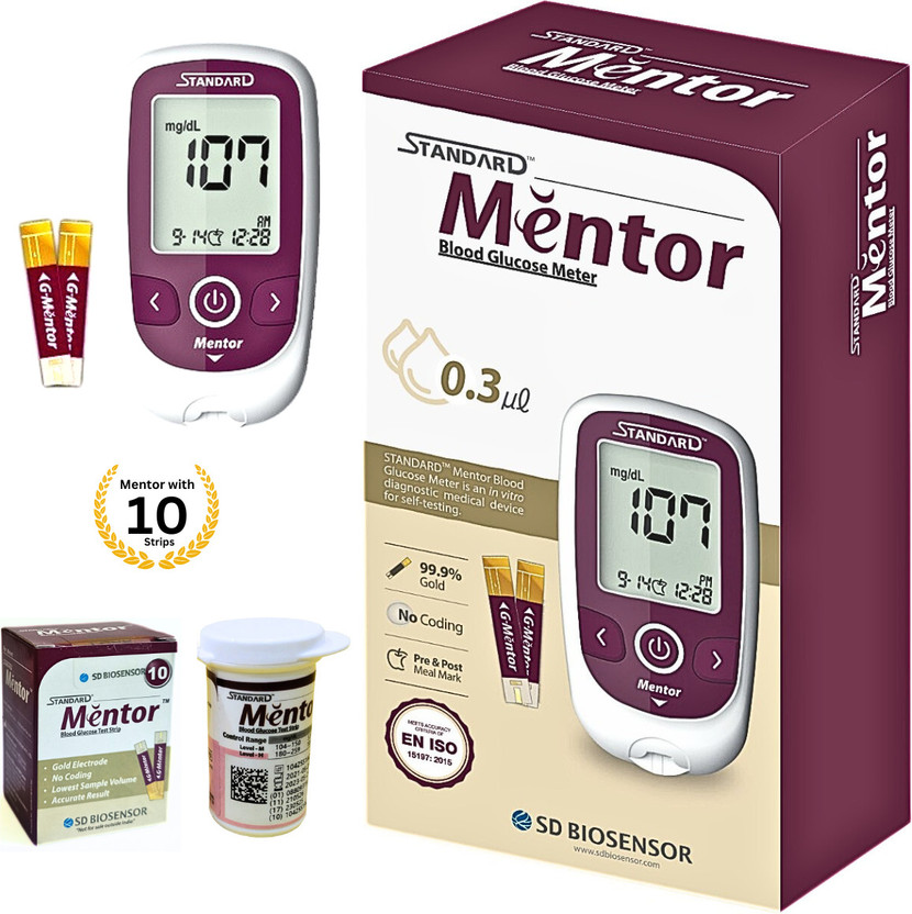 STANDARD Mentor Digital Blood Glucose Meter for self Diabetes testing monitor machine with complete medical device Kit - Glucometer(Magenta)