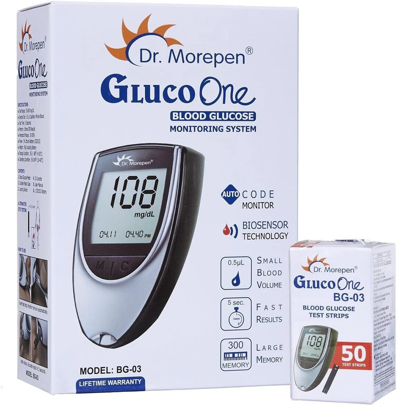 Dr. Morepen BG-03 GlucoOne Blood Glucose Monitor Glucometer with 50 Strips Glucometer(Multicolor)