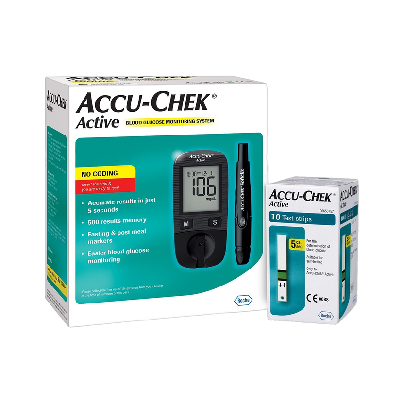 ACCU-CHEK Active Glucose Monitor with 10 Strips Glucometer(Black)