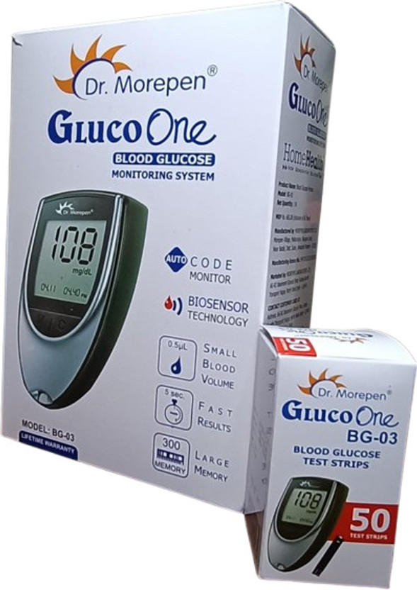 Dr. Morepen BG-03 Glucometer with 50 strips Glucometer(Grey)