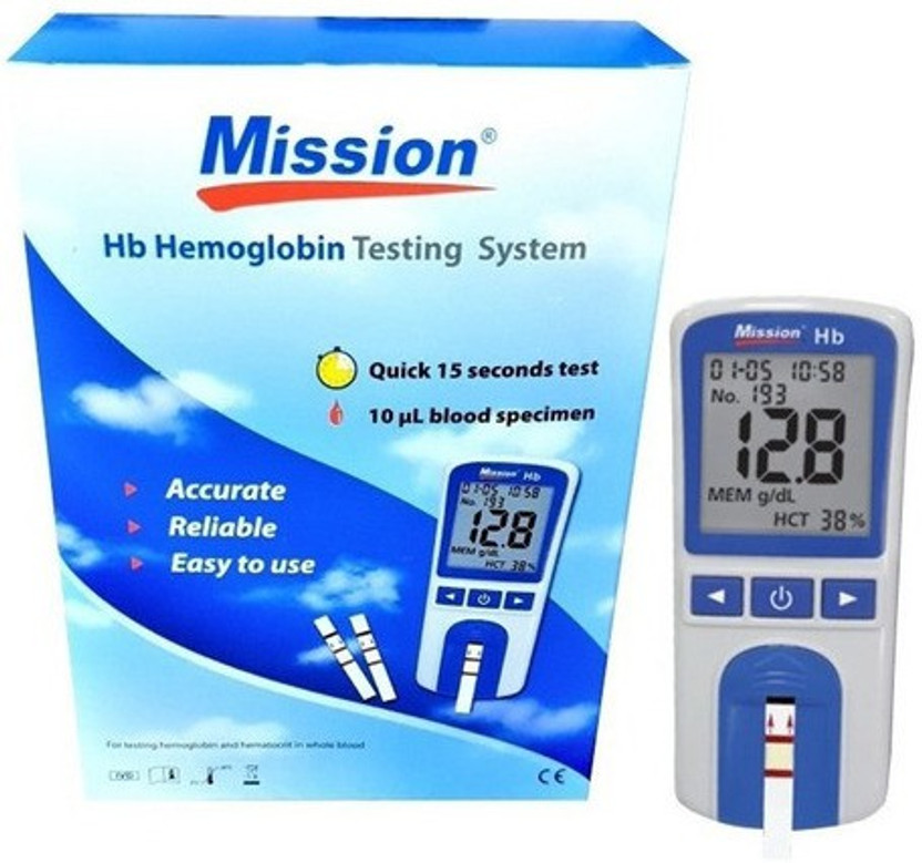 JMD Mission HB Hemoglobin Testing monitor with 10 strips Glucometer(sky, Blue, White)