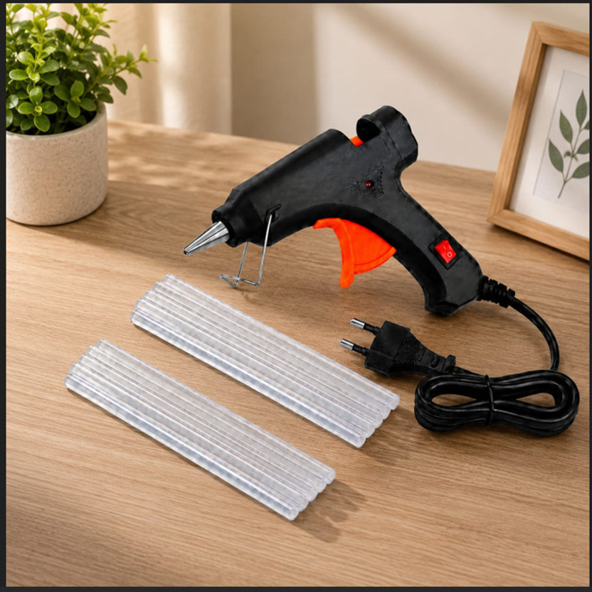 TechTrove 20W MINI GLUE GUN WITH 15 STICKS FOR DIY HOME CRAFT ,ART, 7MM Standard Temperature Corded Glue Gun(7 mm)