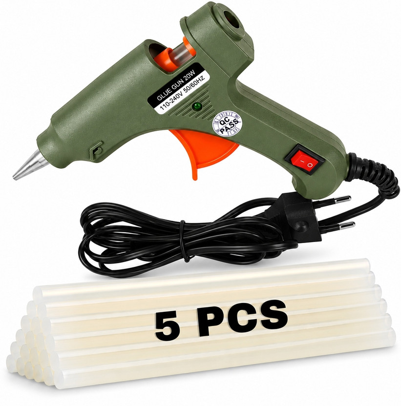 WRYDO9 20 Watt Electric Glue Gun with 5 Transparent Glue Sticks for Craft Work Standard Temperature Corded Glue Gun(7 mm)