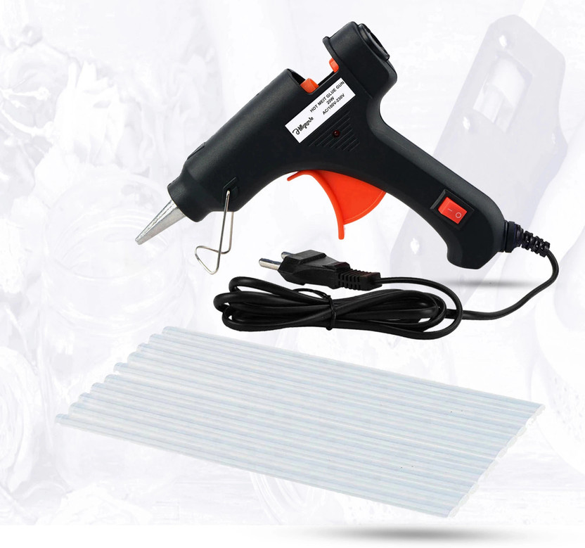 Hillgrove Electric 20W Black Mini Hot Glue Gun With 10 Pcs Hot Melt Glue Stick for Craft, Art, Decoration Work Standard Temperature Corded Glue Gun(7 mm)
