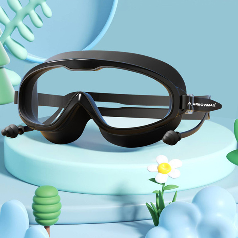 ArrowMax ArrowMax Swimming Goggles Wide Lense Anti Fog For Men Boys Girls Earplugs Attached Swimming Goggles(Black) - Flipkart Deal