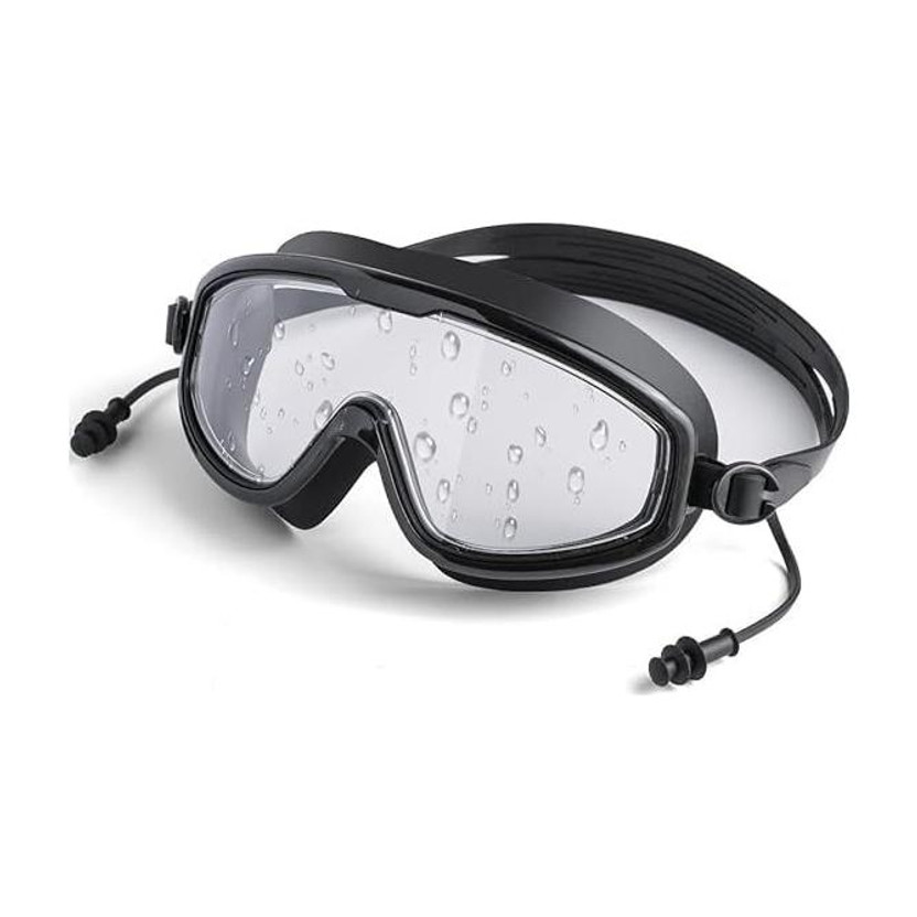 Spocco Swimming Goggles for Kids with Ear Plugs Leakproof -Anti Fog Lense UV Protection Swimming Goggles(Black)