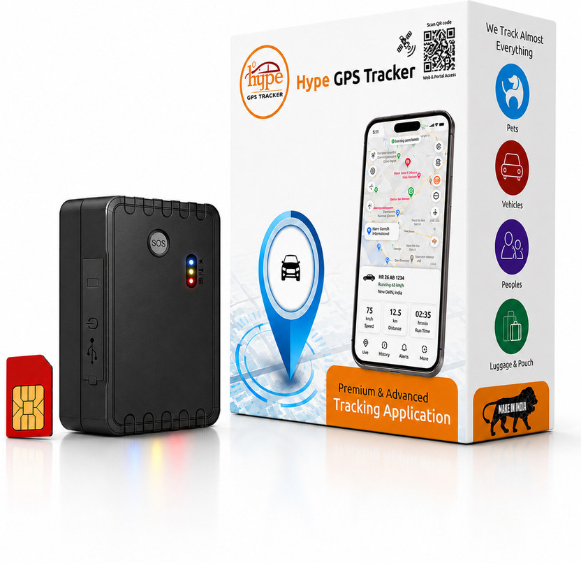 HypeGPSTracker Small Wireless GPS Tracker for Car, Bike, Kids School bag with Voice Monitoring GPS Device(4 Maps, Black)