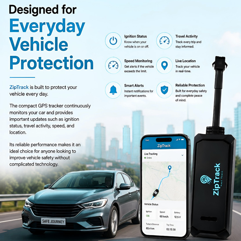 ZipTrack New ZT01 Hidden Wired tracker for Bike/Car with Anti-theft tracking GPS Device GPS Device(2 Maps, Black)