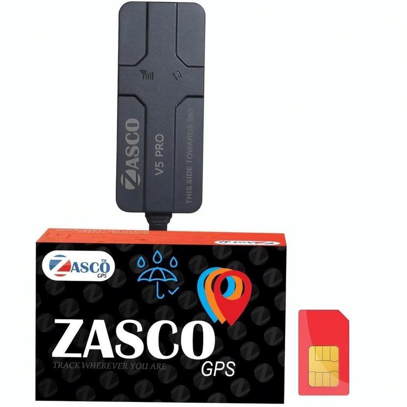 ZASCO V5 PRO Live Tracking (ANTI-THEFT SIREN) for Car Bike ( With Waterproof Tape) GPS Device(1 Maps, Black)