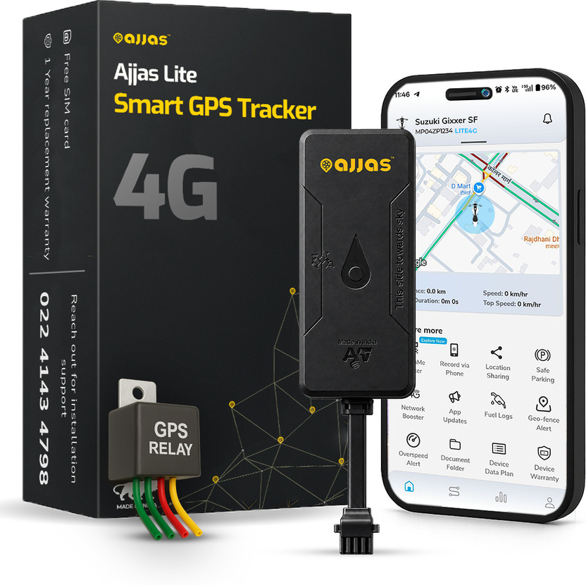 Ajjas Lite - Wired Tracker with Remote Engine Lock for Car, Bike, Truck, Bus GPS Device(Black)