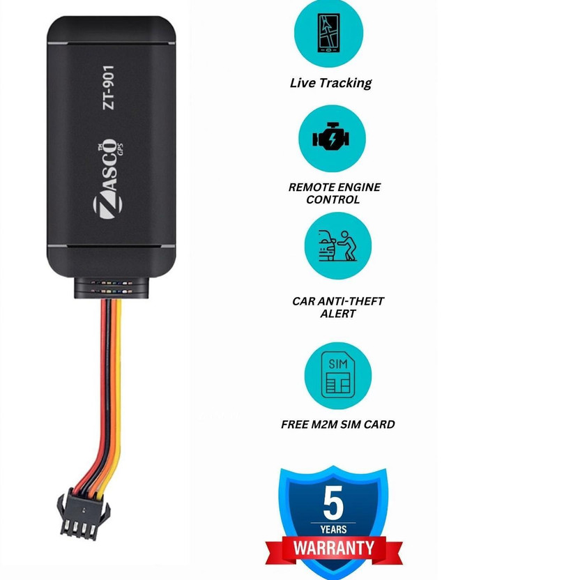 ZASCO ZT-901 (Water-Proof With Inbuilt Battery Model) For Car Bike Truck and Suv anti-theft GPS Device Tracker GPS Device(1 Maps, Black)