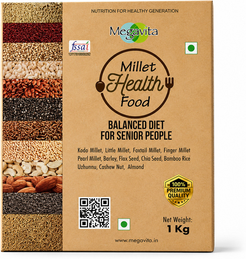 MEGAVITA MEGAVITA Balanced Diet Kodo|Foxtail|Finger|Pearl|Barley|Flax|Bamboo|Chia|Cashew|Almond Mixed Millet(1 kg) - Flipkart Deal
