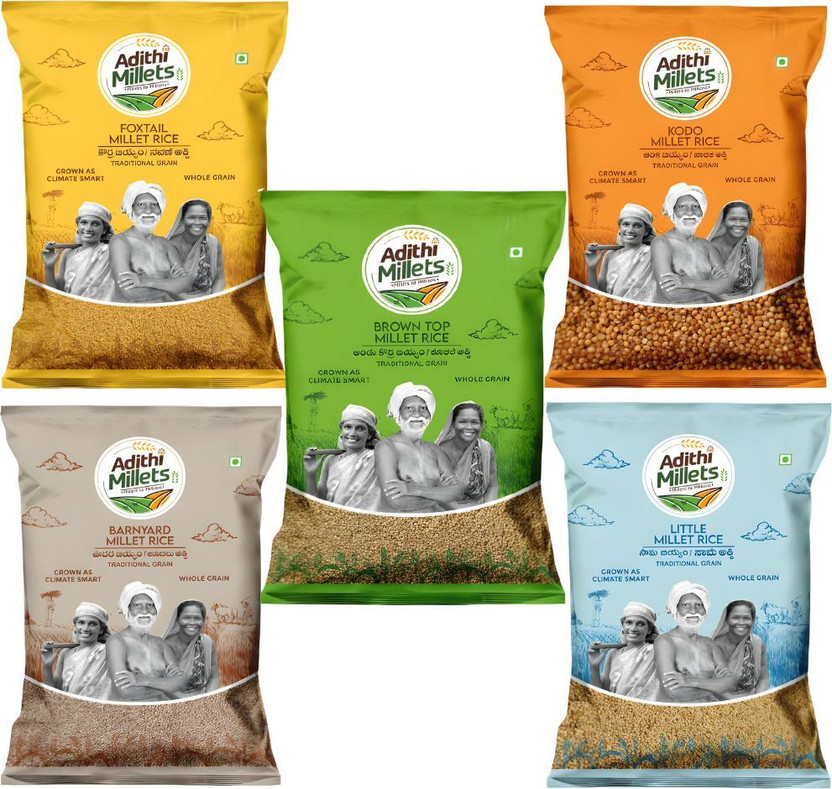 Adithi Millets Siridhanya Unpolished ORGANIC Foxtail/Kodo/Barnyard/Litle/BROWN TOP Mixed Millet(1.25 kg, Pack of 5)
