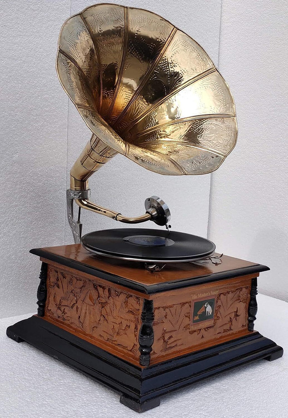 tahaart HMV Gramophone Record Player Working Phonograph Wooden and Brass Wooden, Brass Gramophone(Yes)