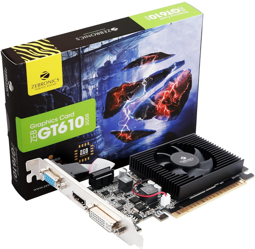 ZEBRONICS GT610 DDR3 2 GB NVIDIA Chipset 64 bit 1000 MHz Graphics Card(Black)