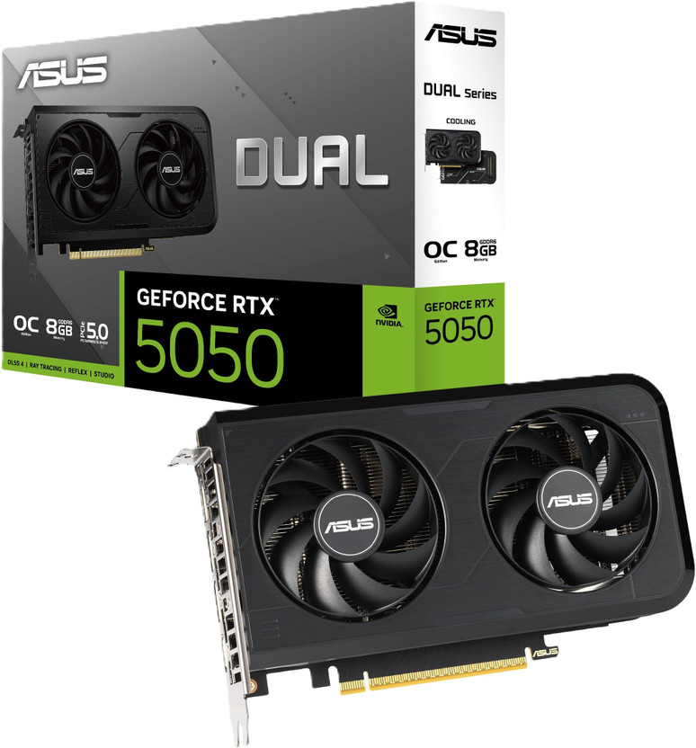 ASUS Dual GeForce RTX 5050 8GB GDDR6 OC Edition Graphic Card DUAL-RTX5050-O8G GDDR6 8 GB NVIDIA Chipset 128 bit 2572 MHz Graphics Card(Black)