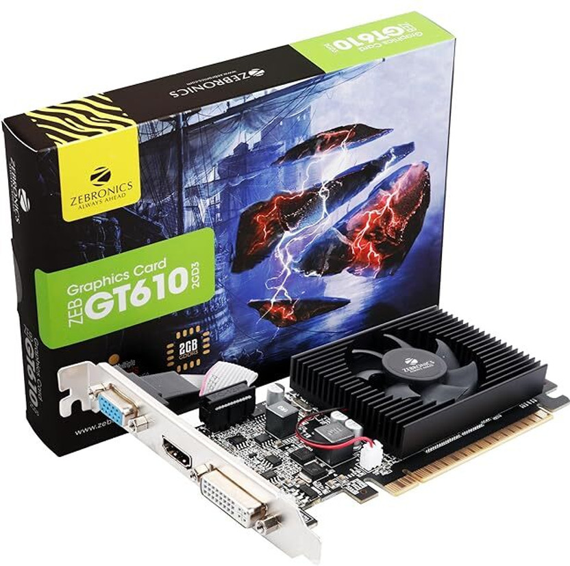ZEBRONICS Gt610 2Gb graphics card DDR3 2 GB NVIDIA Chipset 64 bit 1000 MHz Graphics Card