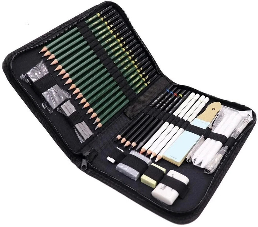 Adoere 42 Pcs Sketching and Drawing Professional Art Tool Kit with Zippered Carry Case. Pencil(Pack of 42)