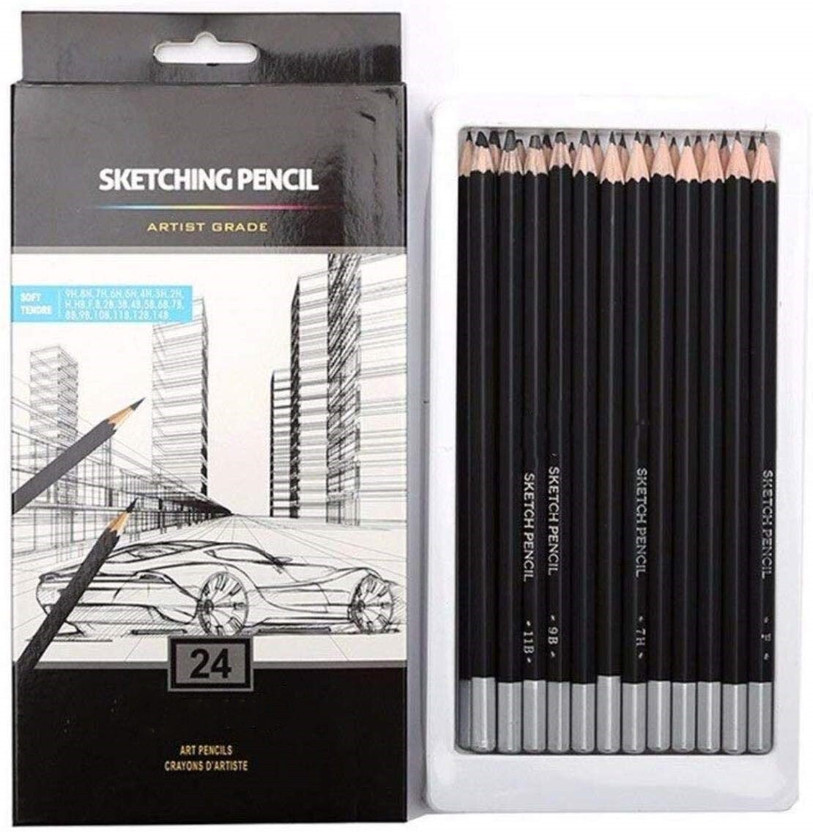 KABEER ART Fine Art Drawing and Sketching Pencils-24Pcs,Black Pencil(Pack of 24)