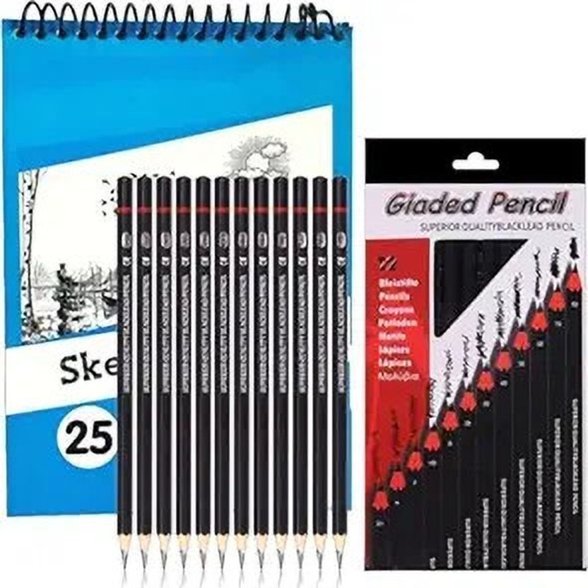 Soucolor 13 Pc Drawing Kit 12 pc Drawing Pencils Set Sketch Pencil with Drawing book Pencil(Pack of 12)