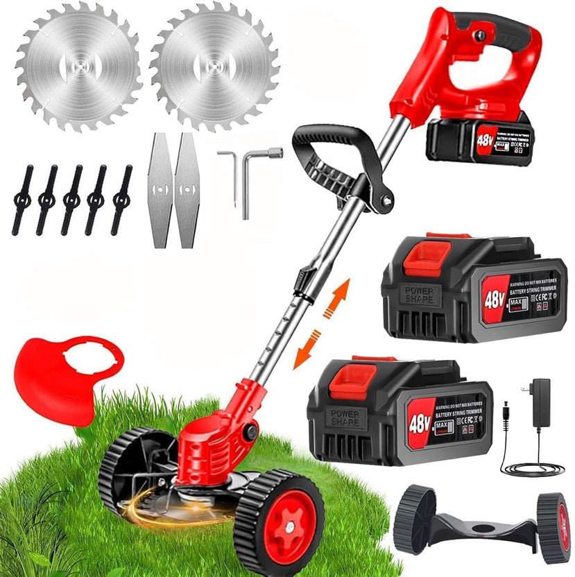 Zinsy Grass Cutter Stringless Weed Eater,2 Types Blades (48v*2) Batteries Cordles Electric Grass Cutter Machine for Garden, Lawn Mower & Weed Trimmer Battery & AC Adapter Push Lawn Mower(1.1 inch)