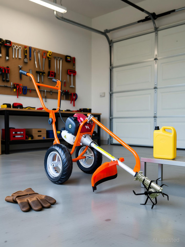 DVI 50cc 4 Stroke Trolley Brush Cutter With Cultivator Attachment For Agriculture Fuel Grass Trimmer(Automated Feed)