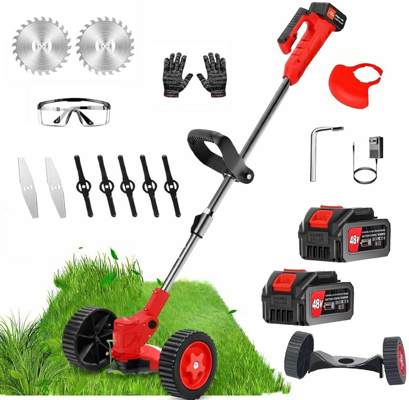 Zinsy Grass Cutter Stringless Weed Eater,2 Types Blades (48v*2) Batteries Cordles Electric Grass Cutter Machine for Garden, Lawn Mower & Weed Trimmer Battery & AC Adapter Push Lawn Mower(5 inch)