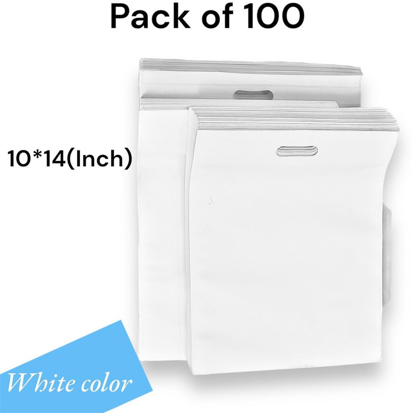 CARRY CLOUD White Non Woven D-Cut Carry Bag (10x14 Inch) – Pack of 100 Pack of 100 Grocery Bags(White)