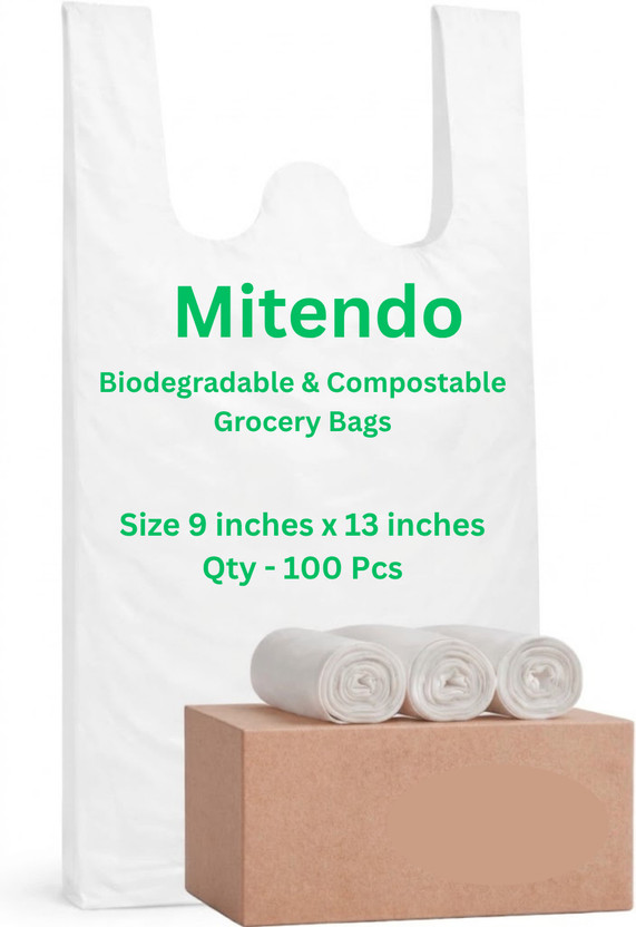 mitendo mitendo Biodegradable Carry bags 100pcs|Eco-Friendly Bags|9 inches x 13 inches Grocery Bag(White) - Flipkart Deal