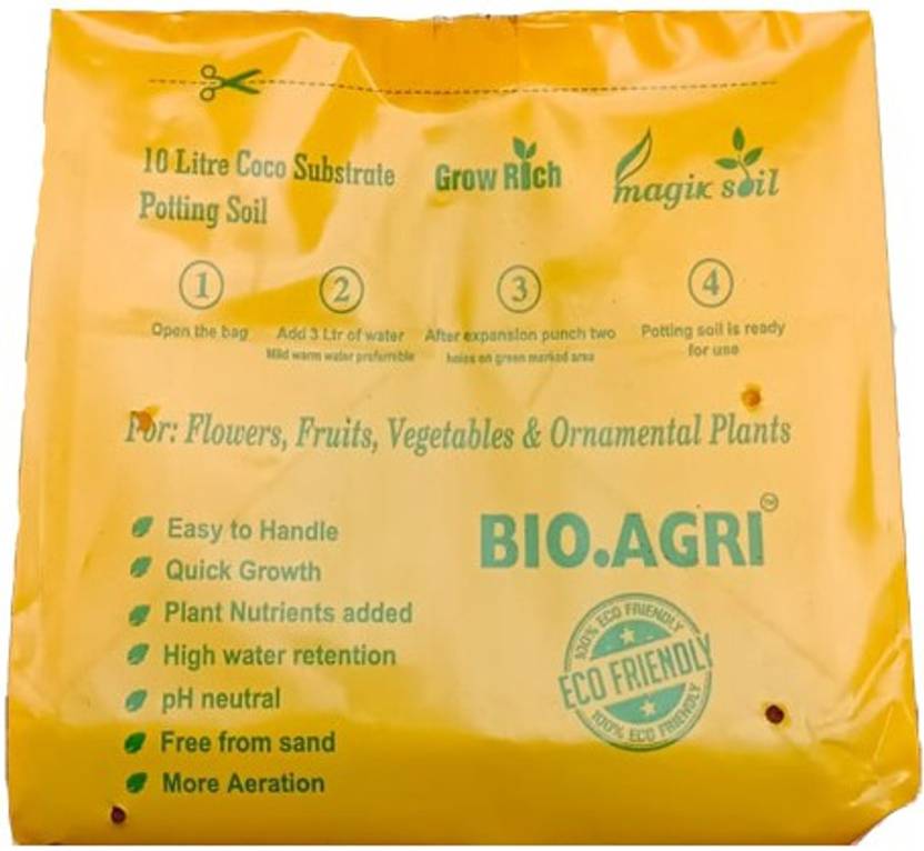 GrowRich 10 Liter Coco Substrate, Potting Soil, Grow Bag, pack of 3, For Balcony & Terrace