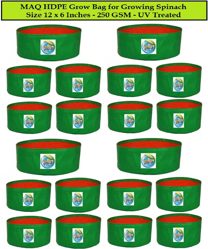 MAQ MAQ HDPE Green Grow Bag, size 12 x 6 Inches, Pack of 20 nos, For Growing Spinach Grow Bag - Flipkart Deal