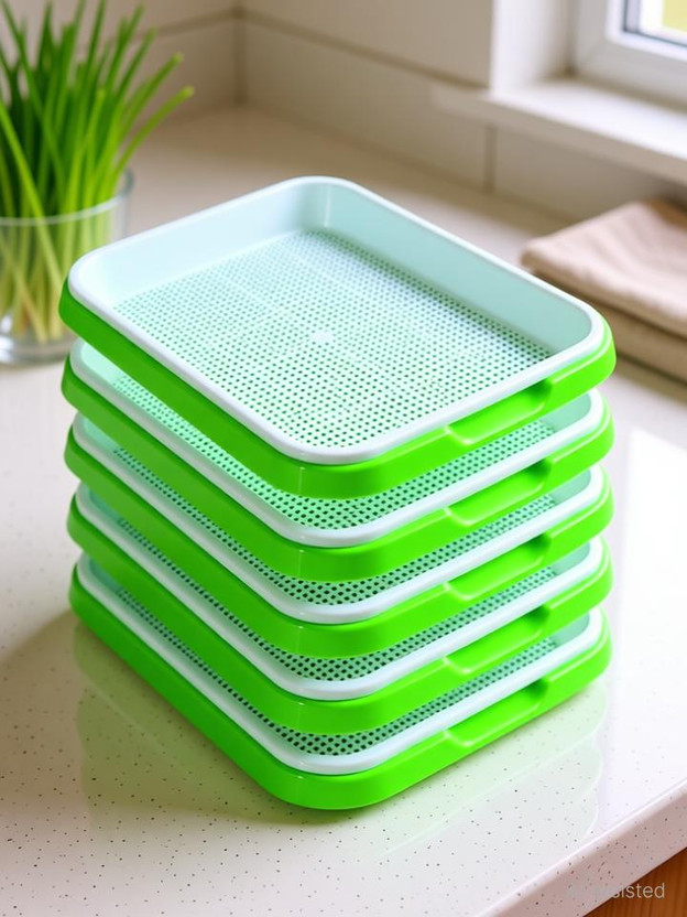 Kripara Sales Micro Greens Growing Seed Sprouting Tray Kit Germinating for Healthy Wheatgrass Plant Container Set(Pack of 5, Plastic)