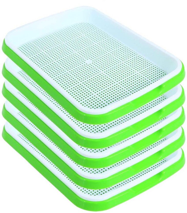 Kripara Sales Micro Greens Growing Seed Sprouting Tray Kit Germinating for Healthy Wheatgrass Plant Container Set(Pack of 5, Plastic)