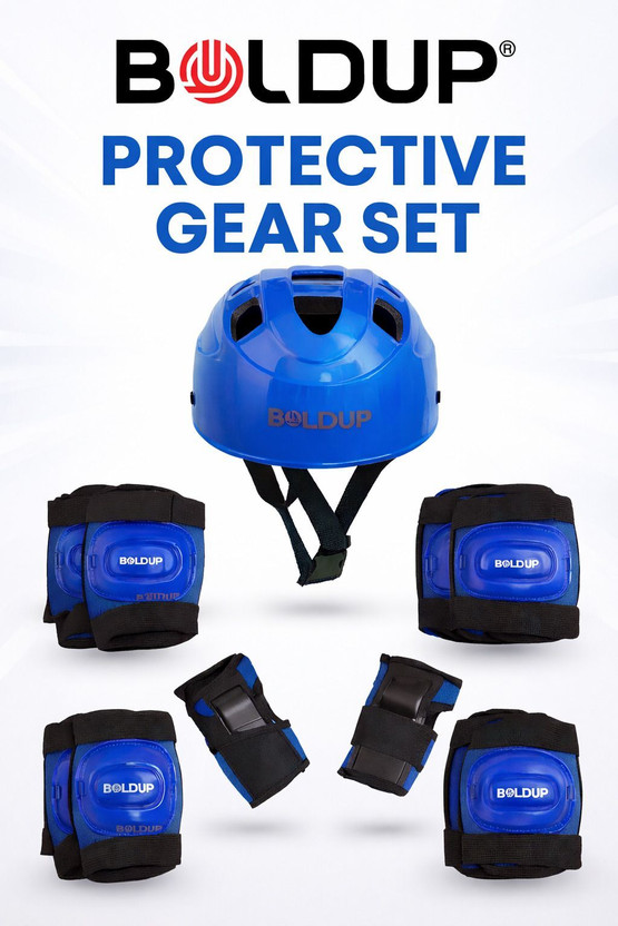 BOLDUP Safety Gear Set with Helmet, Knee Pads, Elbow Pads & Wrist Guards Skating Guard Combo(Blue)