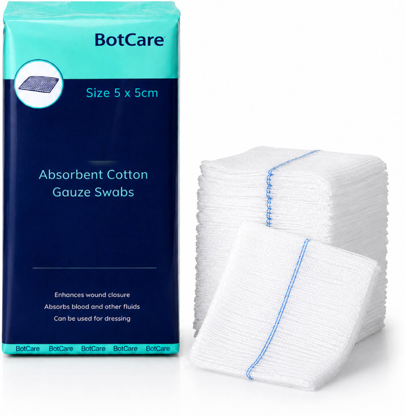 BOT CARE Non-Sterile X-Ray Detectable Gauze Swabs 5×5 cm 12 Ply – 100 Pieces Gauze Medical Dressing(Pack of 100)