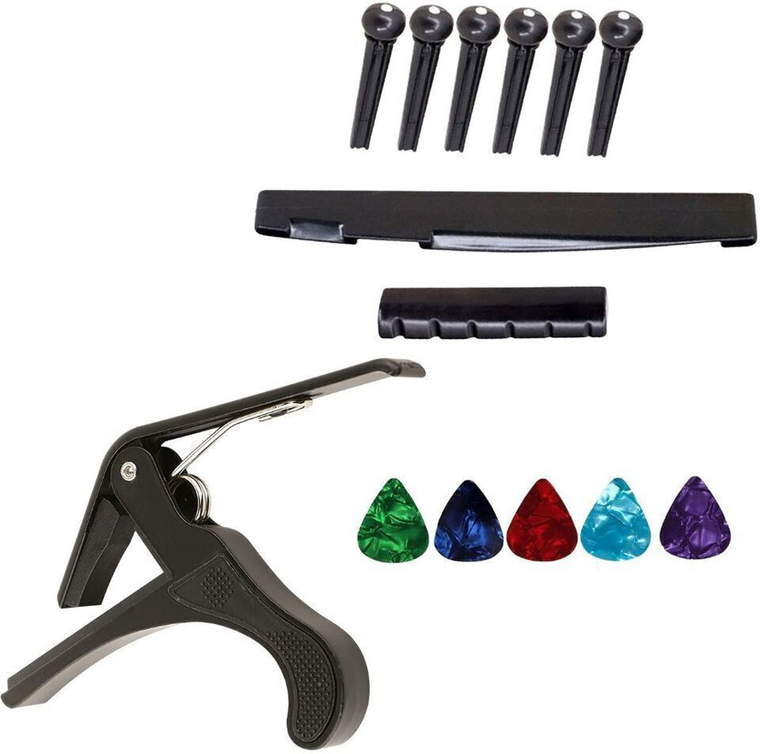AMG AMG Music Guitar Capo Quick Change capo with Guitar Bridge Set & picks For Acoustic Guitar Clutch Guitar Capo(Black) - Flipkart Deal