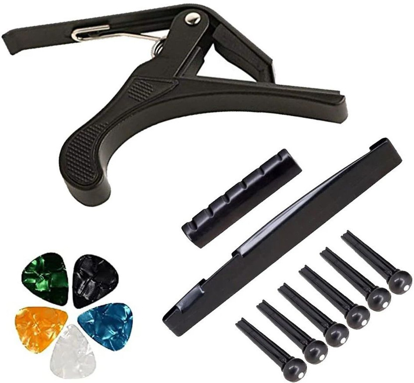 IMAGINEA Guitar Capo for Acoustic Guitar with Nut Saddle Set accessories kit with 5 Picks Clutch Guitar Capo(Black)