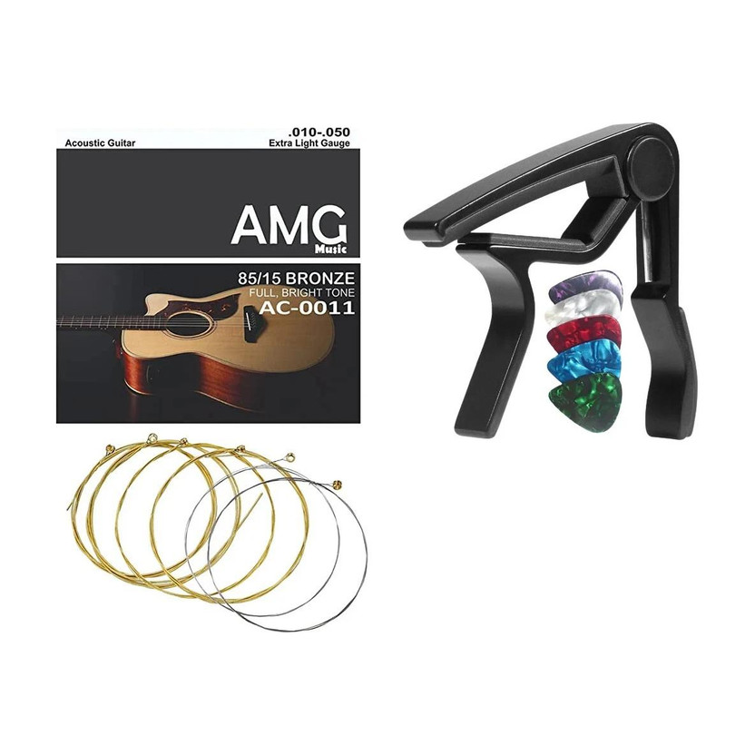 AMG AMG Music Electric Guitar Capo with Guitar String and Picks for Acoustic Guitar Clutch Guitar Capo(Black) - Flipkart Deal