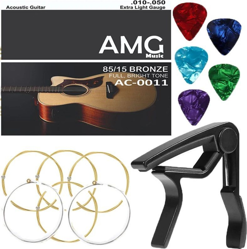 Urban Infotech Acoustic Acoustic Guitar Stainless String with Metal Alloy Guitar Capo and 5 Guitar Picks Guitar String(Pack of 6, 6 Strings)