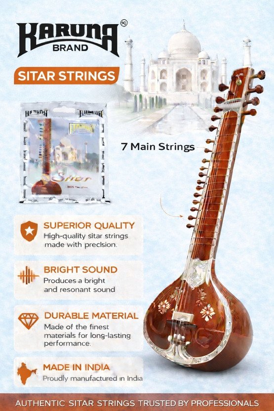 KARUNA KARUNA Acoustic SITAR WITH TARAFDAAR STRING SET 18 A50 Guitar String(18 Strings) - Flipkart Deal