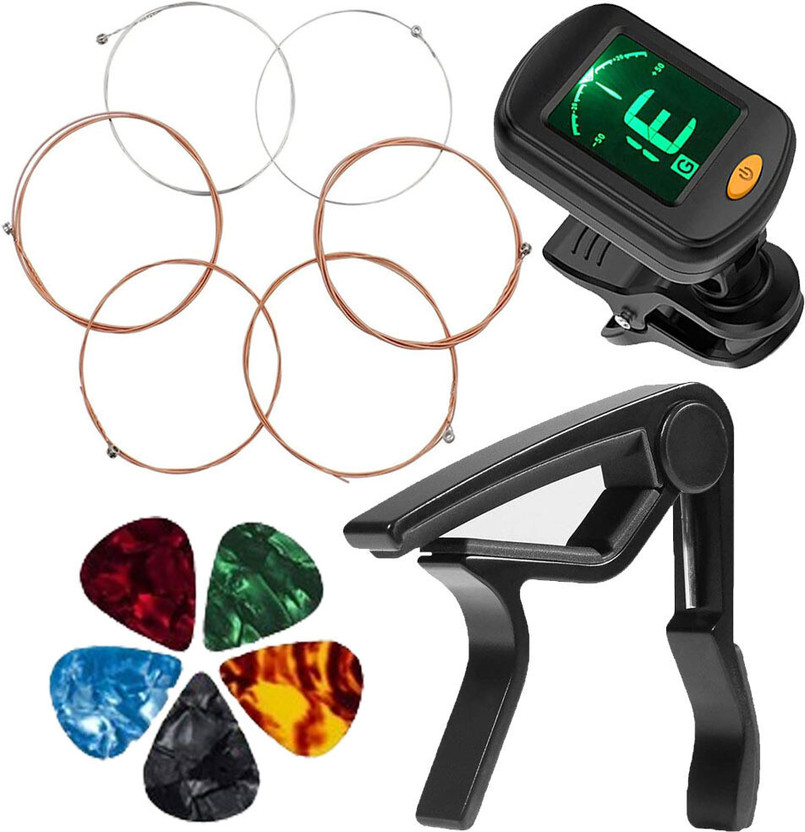 IMAGINEA Acoustic Guitar String with Capo, Tuner, 5 Picks Accessories Set Guitar Tool Kit Guitar String(6 Strings)