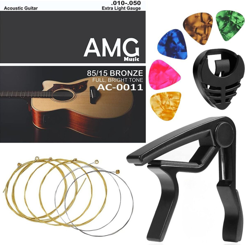 IMAGINEA Acoustic Acoustic Guitar Strings Set with Metal Capo & 5 Picks Combo - 6 String Kit Guitar String(6 Strings)