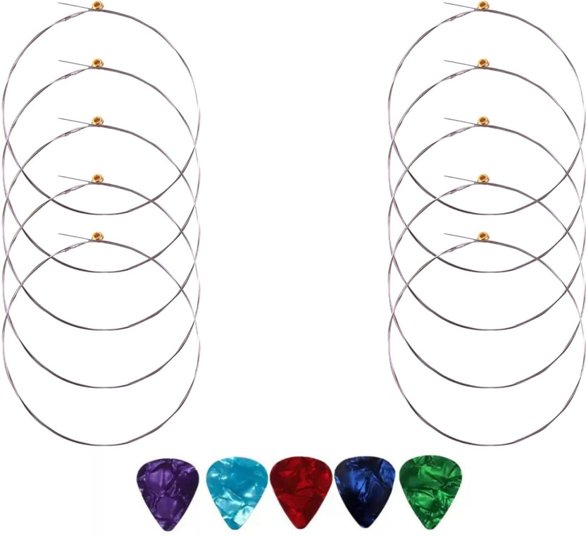 Mocking Bird Acoustic Guitar 2nd B Strings Set of 10 Stainless Steel Guitar B Strings Set With 5 Picks Guitar String(10 Strings)