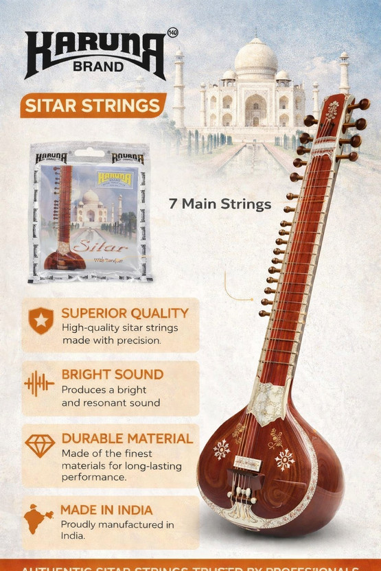 KARUNA Acoustic SITAR WITH TARAFDAAR STRING SET 18 A18 Guitar String(18 Strings)