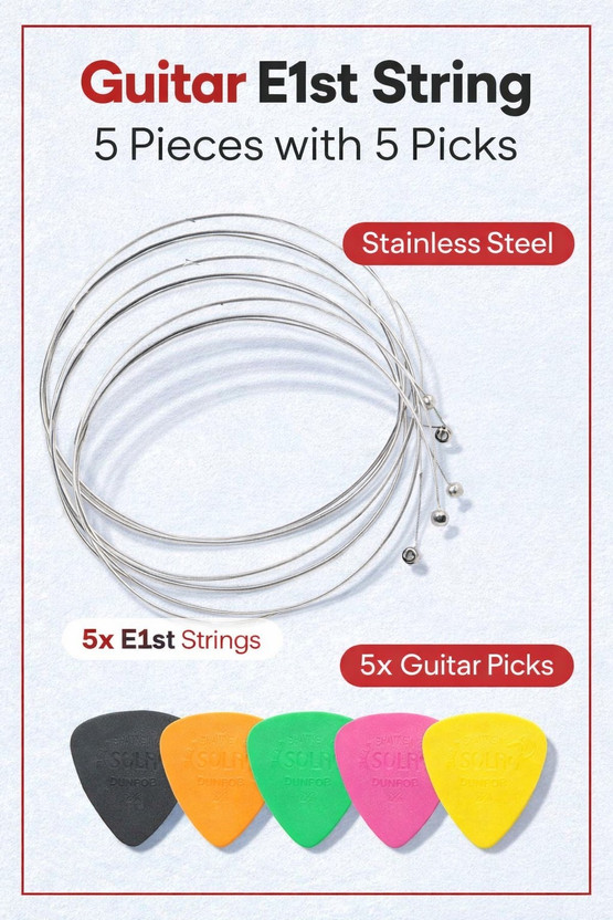KARUNA Acoustic 5 PCS E1ST STRING AND 5 PICKS J13 Guitar String(5 Strings)