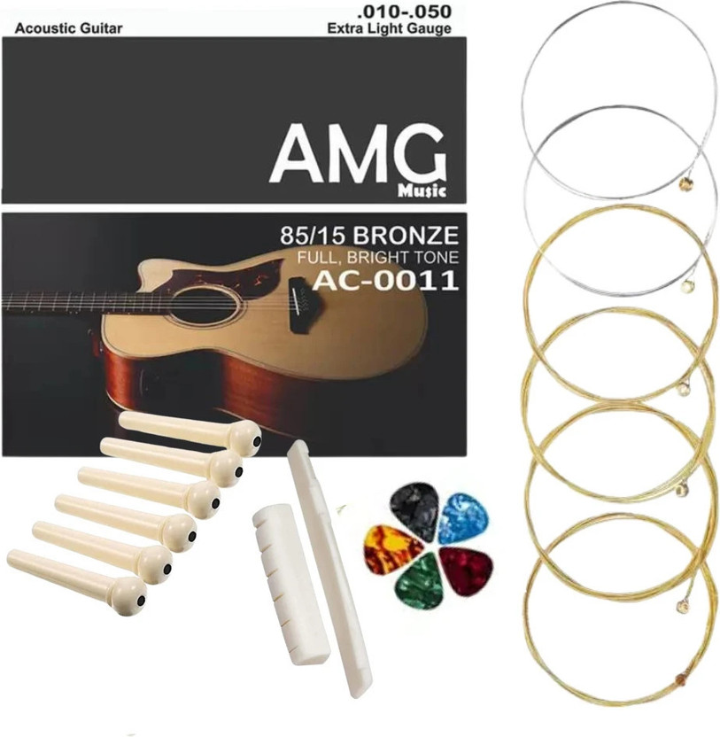 AMG AMG Music Acoustic Full Light String Set 6 WITH NORMAL BRIGHT TONE with Saddle Set for Acoustic Guitar String(6 Strings) - Flipkart Deal