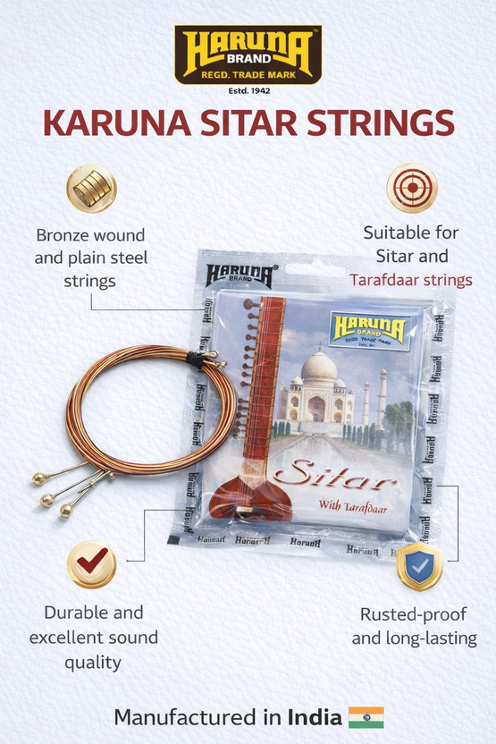KARUNA Acoustic SITAR WITH TARAFDAAR STRING SET 18 A33 Guitar String(18 Strings)